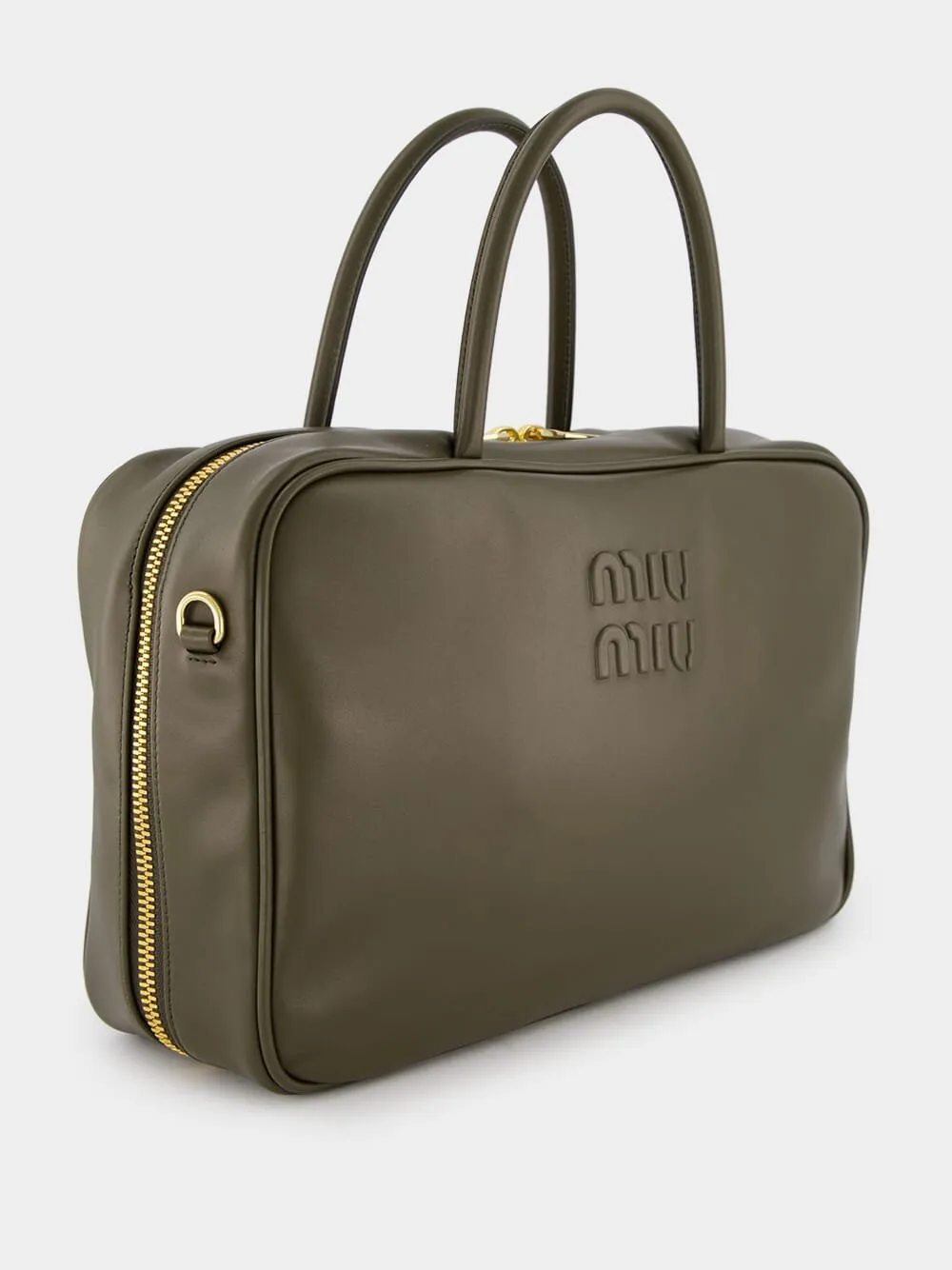 Olive Leather Top-Handle Bag