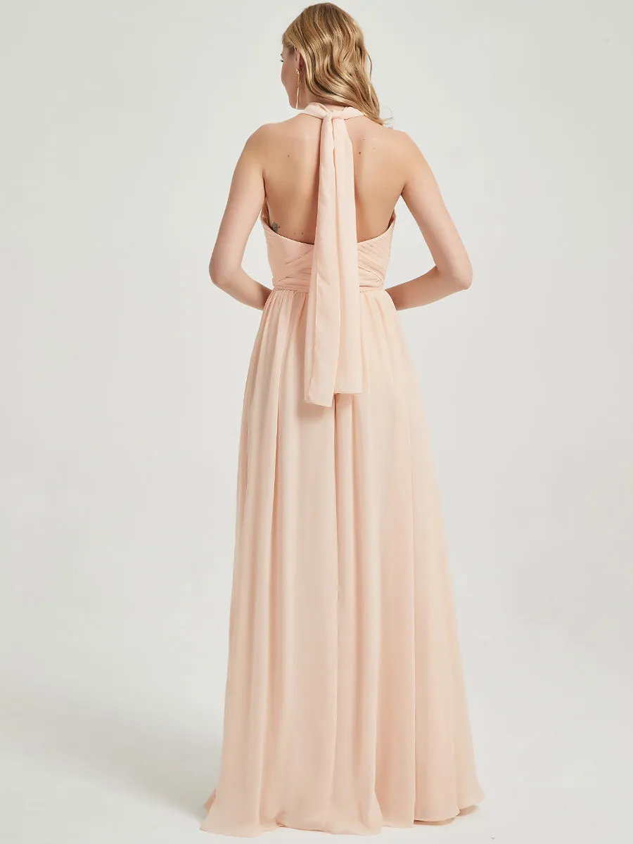 Olive Pleated Convertible Floor Length Chiffon Bridesmaid Dress
