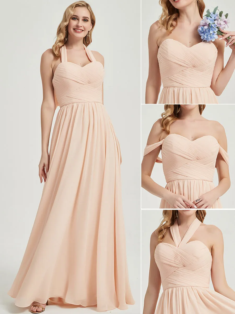 Olive Pleated Convertible Floor Length Chiffon Bridesmaid Dress