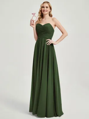 Olive Pleated Convertible Floor Length Chiffon Bridesmaid Dress