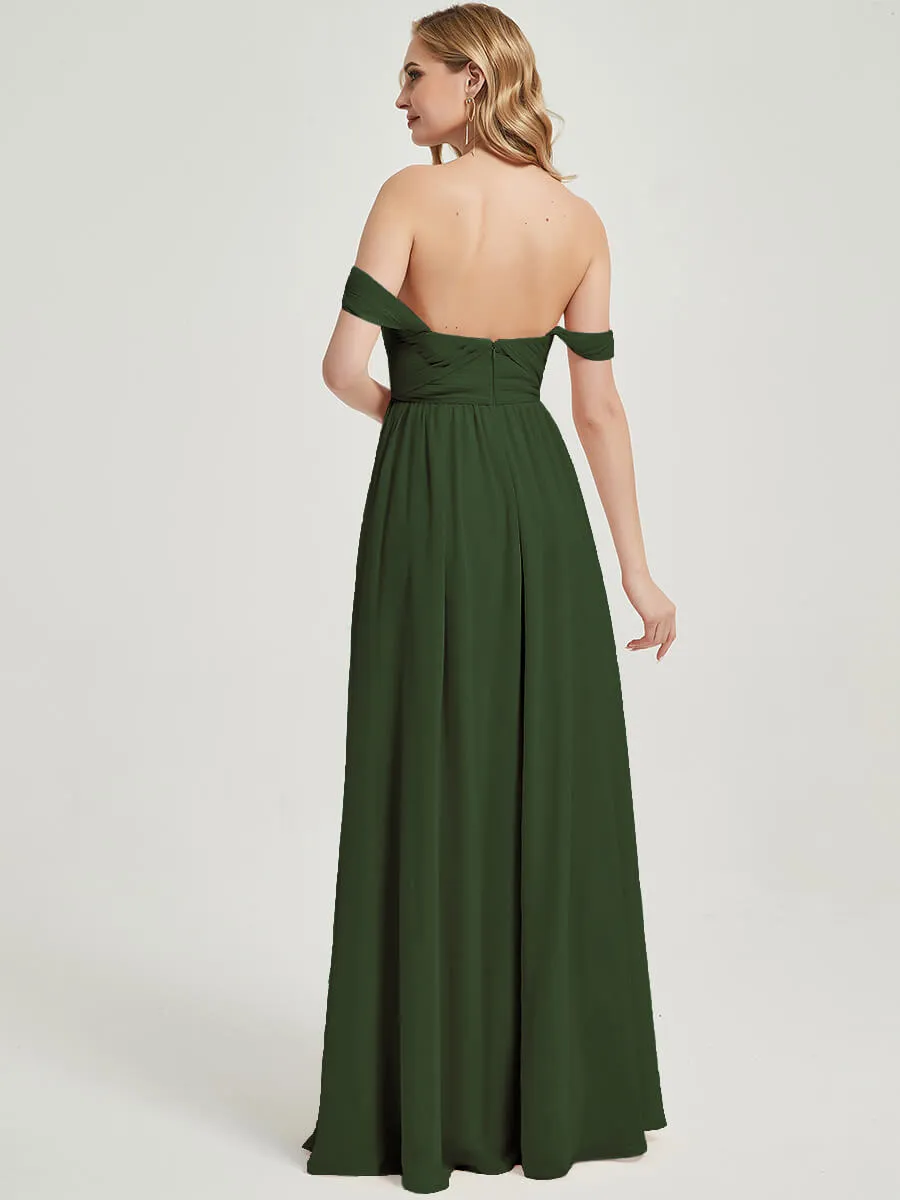 Olive Pleated Convertible Floor Length Chiffon Bridesmaid Dress