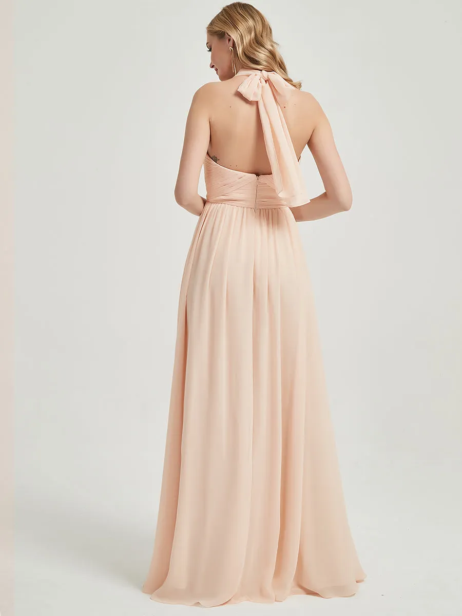 Olive Pleated Convertible Floor Length Chiffon Bridesmaid Dress