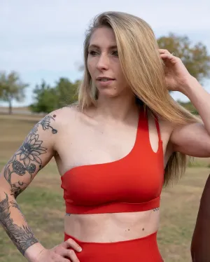 One Shoulder Sports Bra- Cherry Red