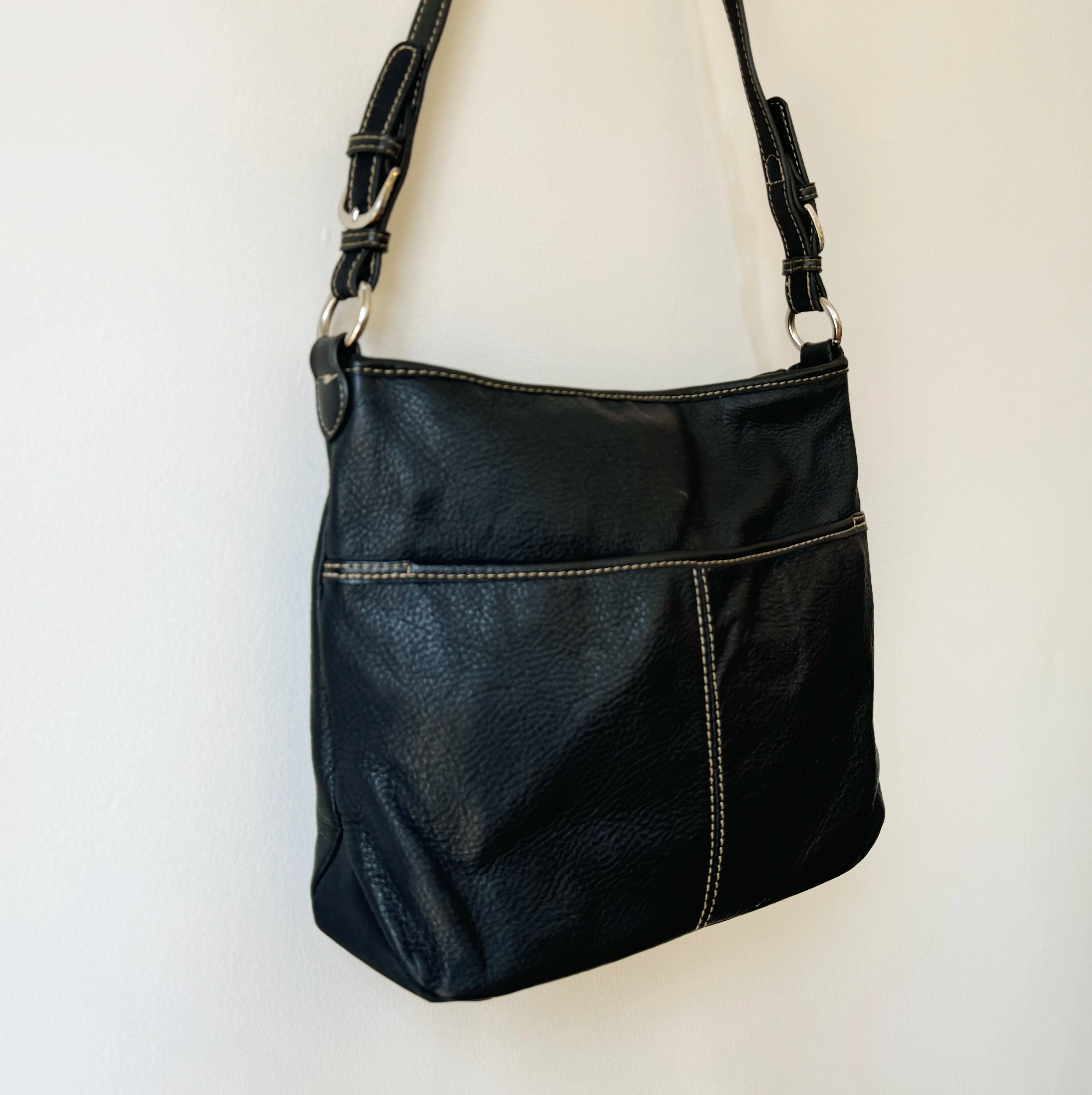 Onyx Pebbled Leather Shoulder Bag