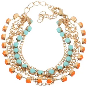Orange Blue Beaded Chain Link Bracelet