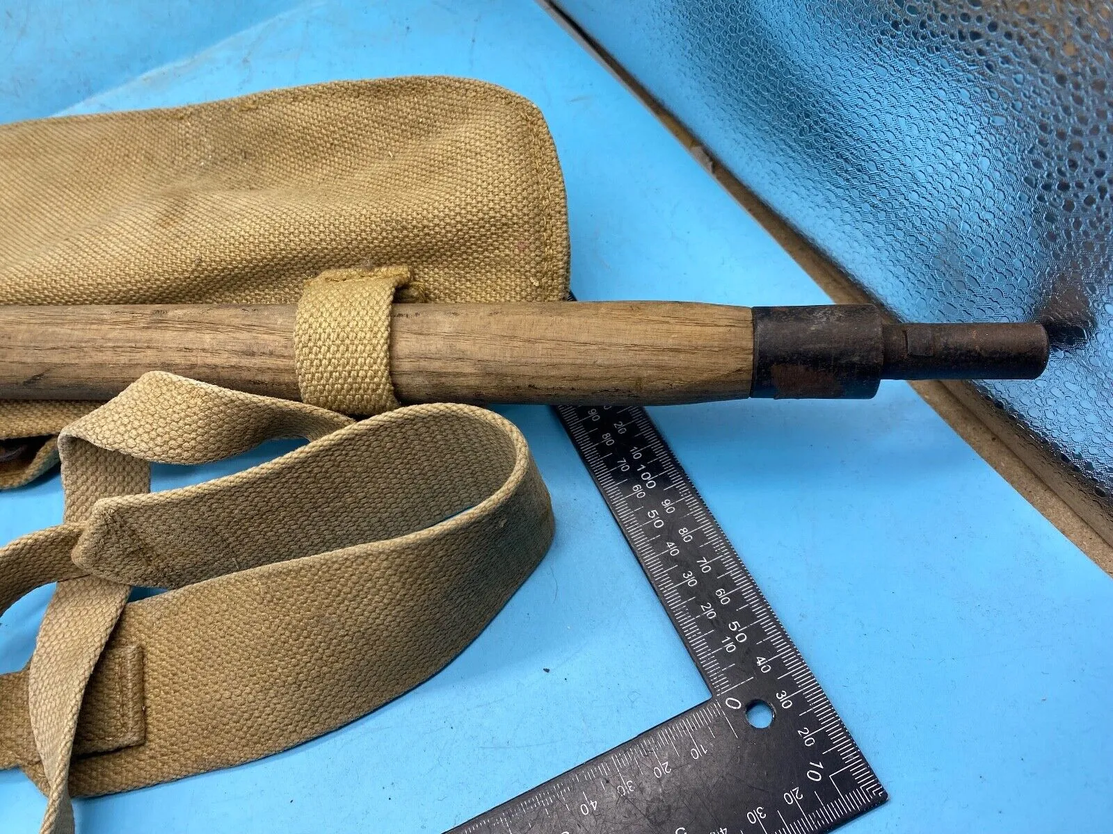 Original WW2 British Army Canvas Handle, Carrier & 1944 Dated Helve with Strap