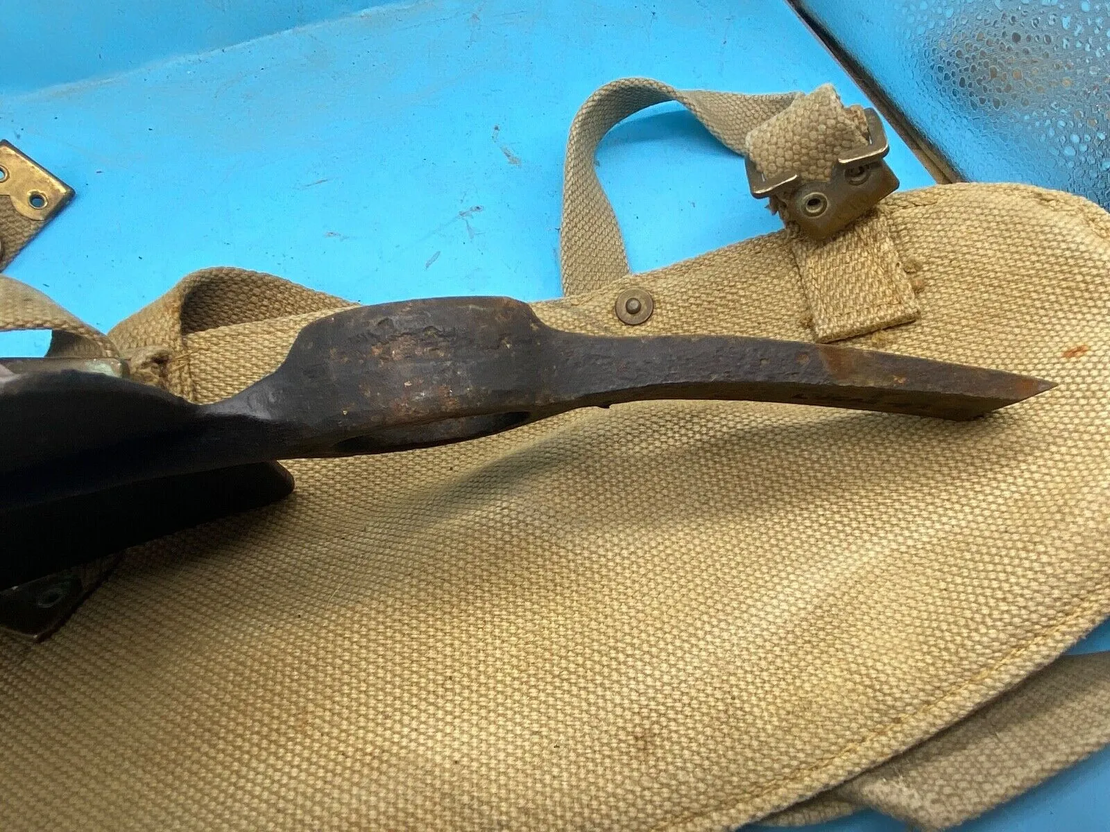 Original WW2 British Army Canvas Handle, Carrier & 1944 Dated Helve with Strap