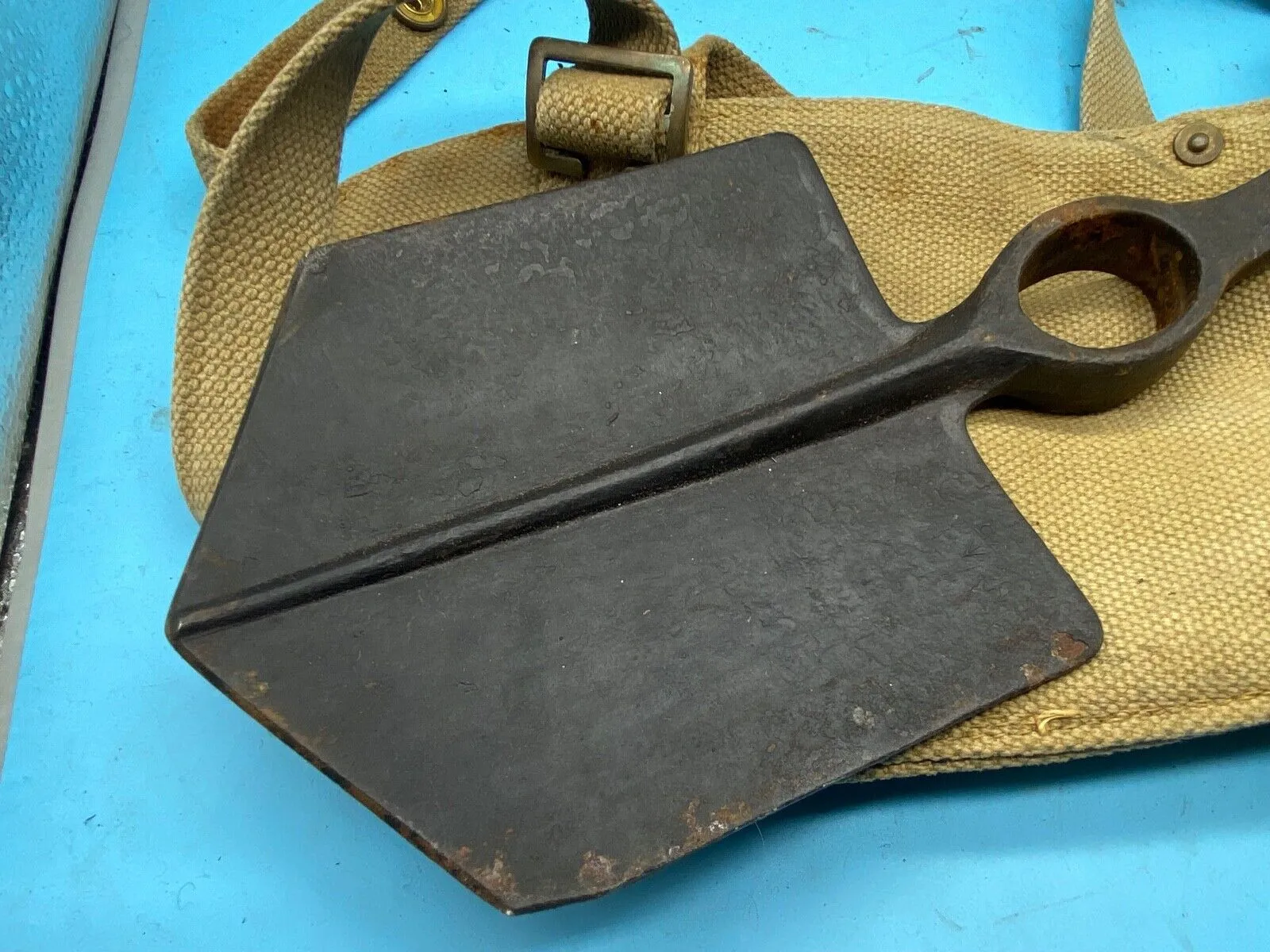 Original WW2 British Army Canvas Handle, Carrier & 1944 Dated Helve with Strap