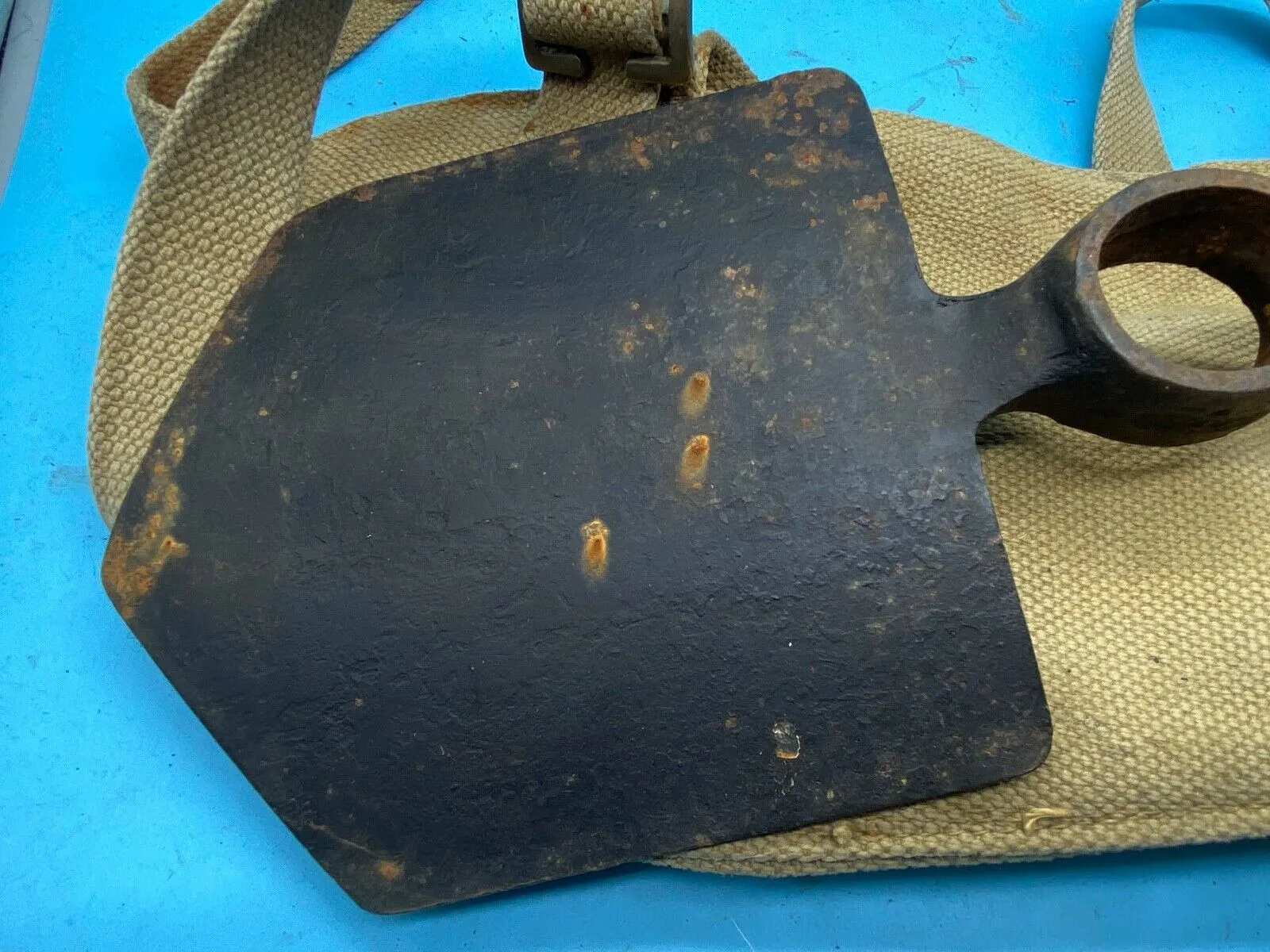 Original WW2 British Army Canvas Handle, Carrier & 1944 Dated Helve with Strap
