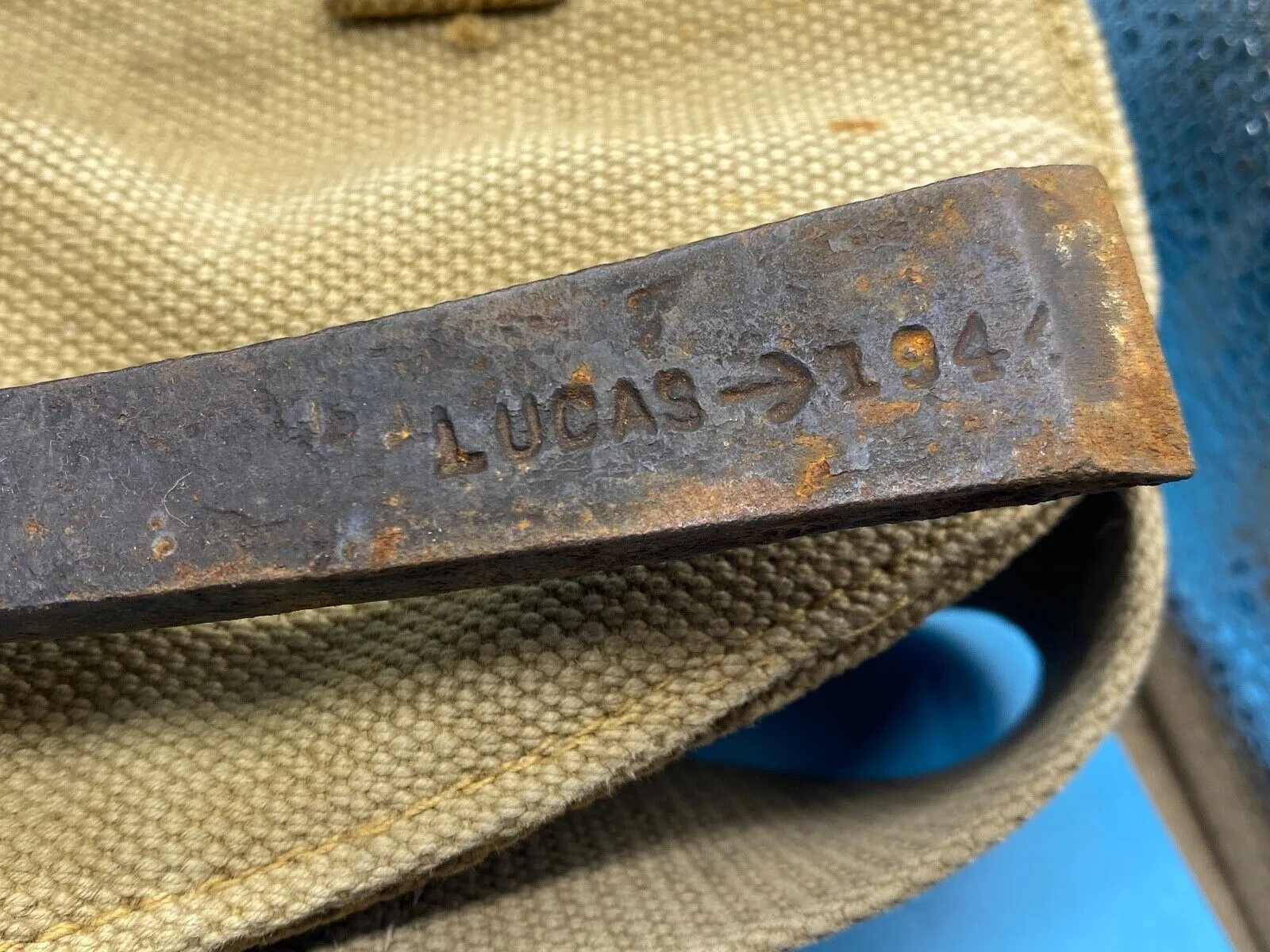 Original WW2 British Army Canvas Handle, Carrier & 1944 Dated Helve with Strap