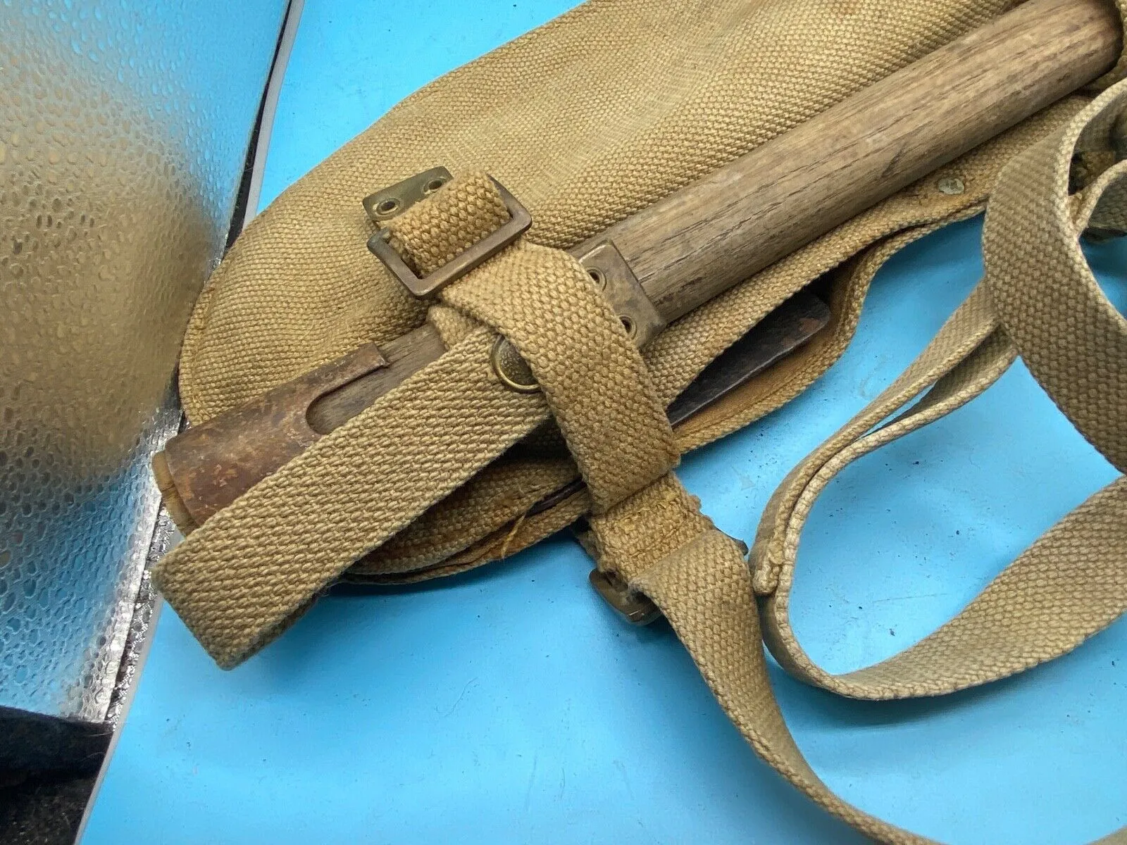 Original WW2 British Army Canvas Handle, Carrier & 1944 Dated Helve with Strap