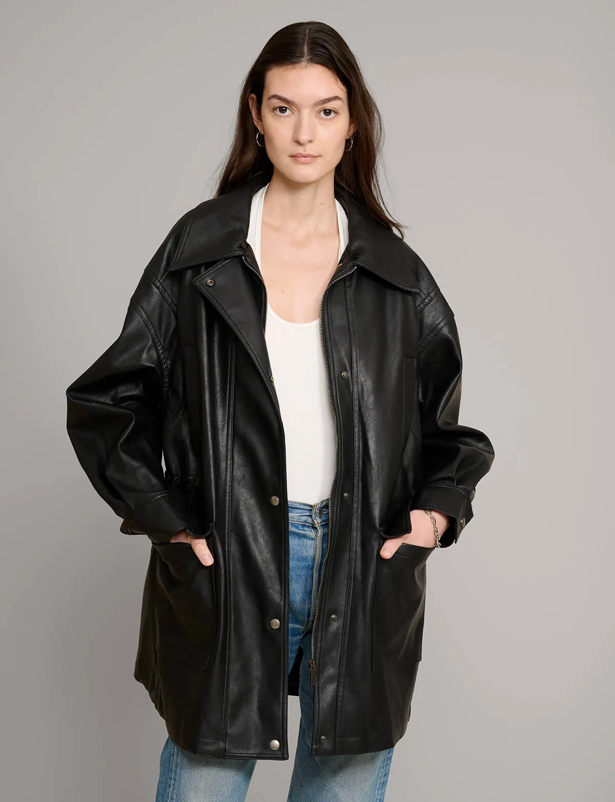 Oversized Leather Parka Jacket
