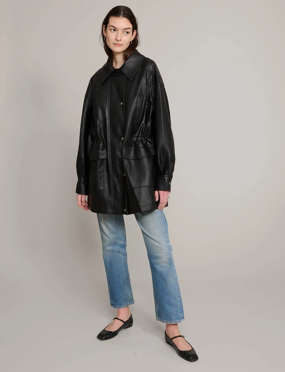 Oversized Leather Parka Jacket