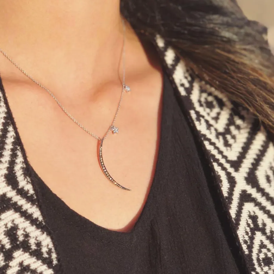OWN Your Story Sliver Diamond Moon with Stars Pendant