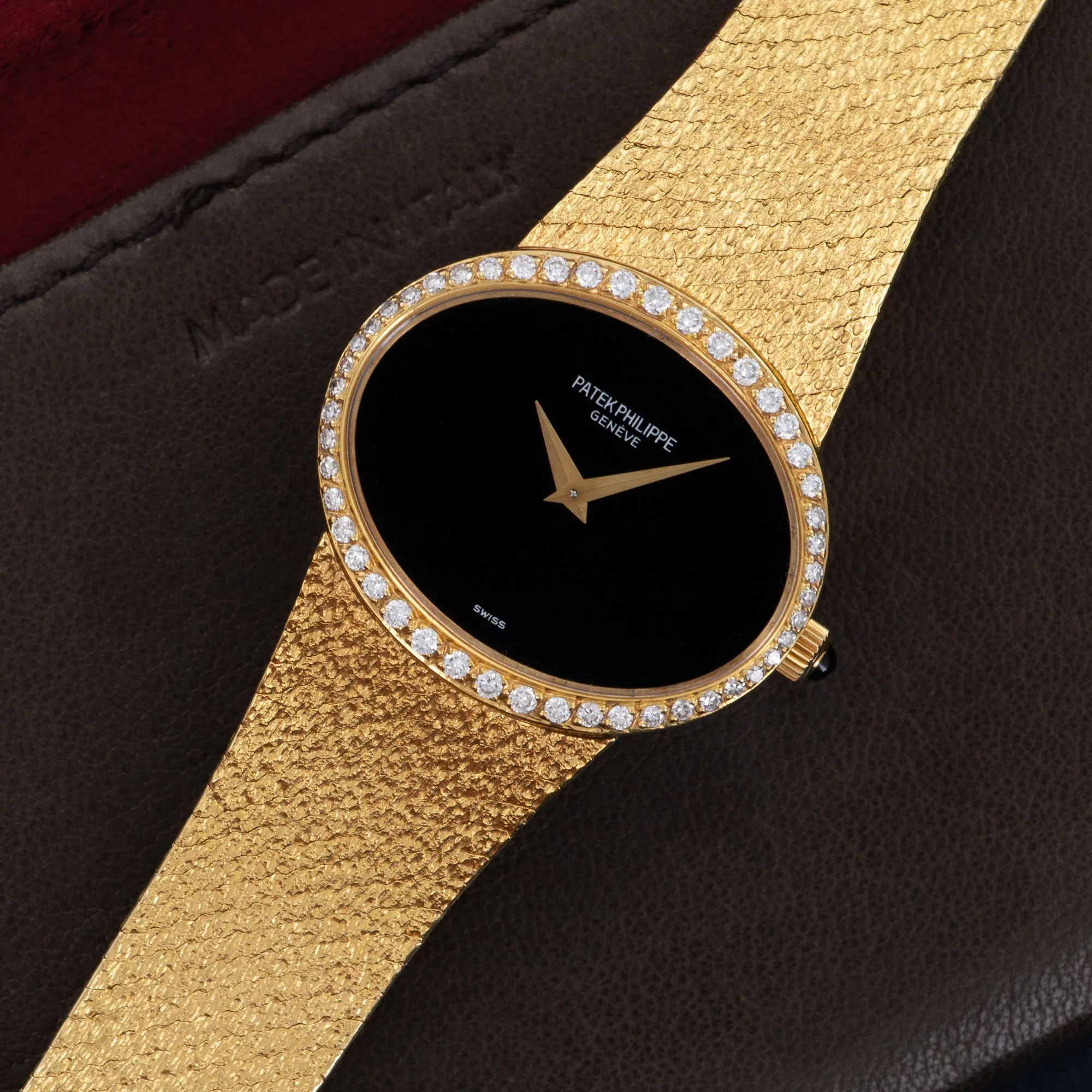 Patek Philippe Yellow Gold Onyx Diamond Watch