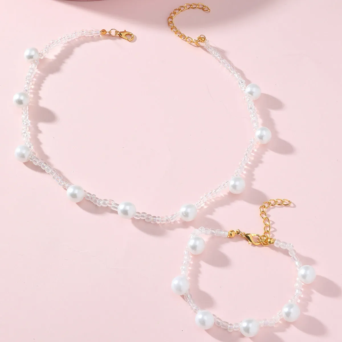 Pearl & Acrylic 18K Gold-Plated Necklace & Bracelet Set