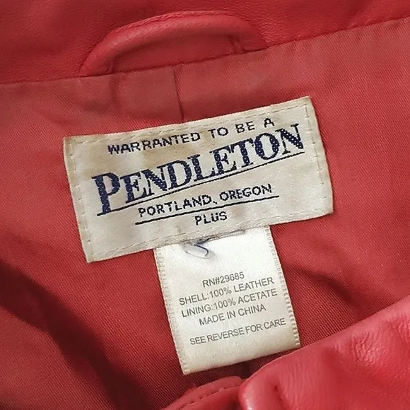 Pendleton Plus 90s Vintage Chili Pepper Red Full Zip Leather Jacket Coat Oregon