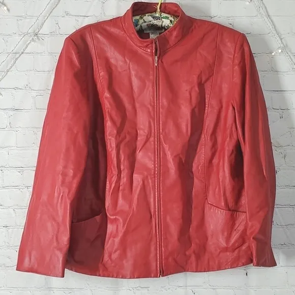 Pendleton Plus 90s Vintage Chili Pepper Red Full Zip Leather Jacket Coat Oregon