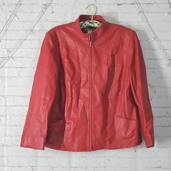 Pendleton Plus 90s Vintage Chili Pepper Red Full Zip Leather Jacket Coat Oregon