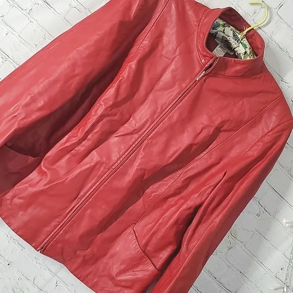 Pendleton Plus 90s Vintage Chili Pepper Red Full Zip Leather Jacket Coat Oregon