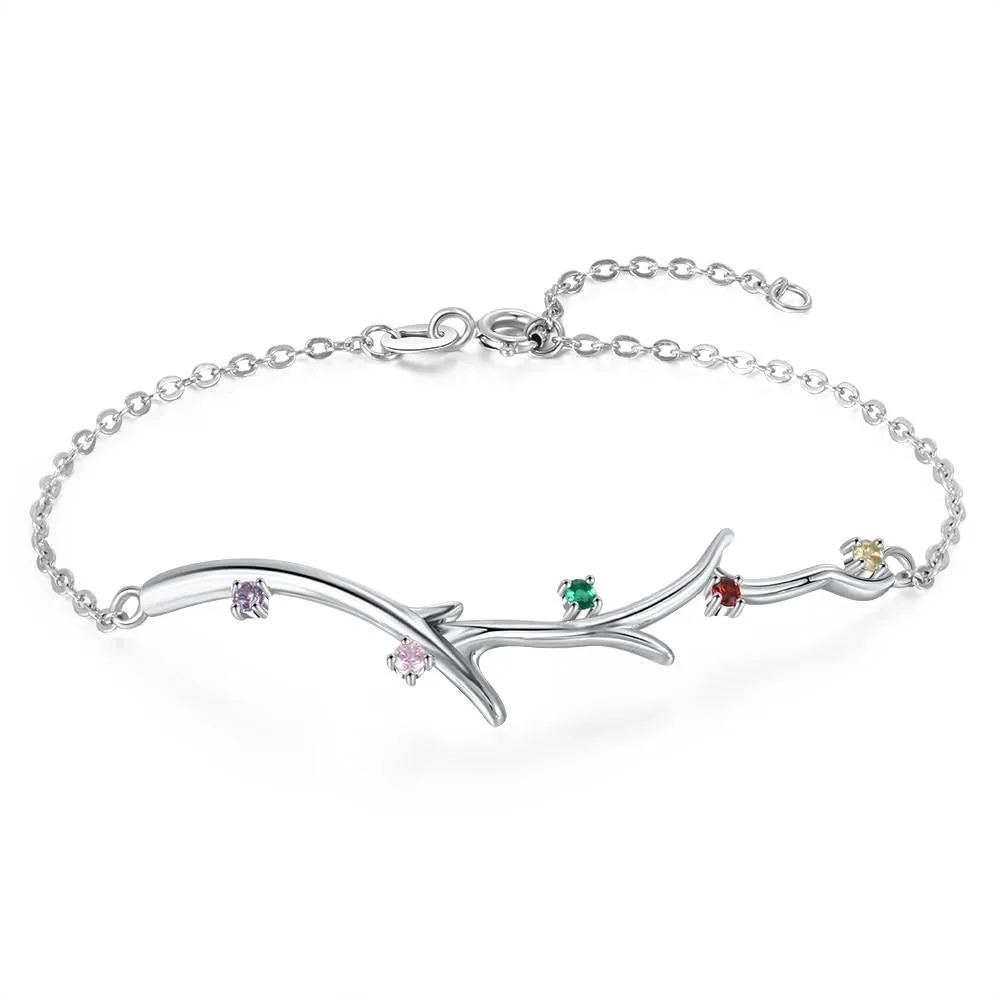 Personalized Branch Bracelet with Zirconia Custom 5 Birthstones Bracelets & Bangles for Women Family Gift