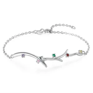 Personalized Branch Bracelet with Zirconia Custom 5 Birthstones Bracelets & Bangles for Women Family Gift