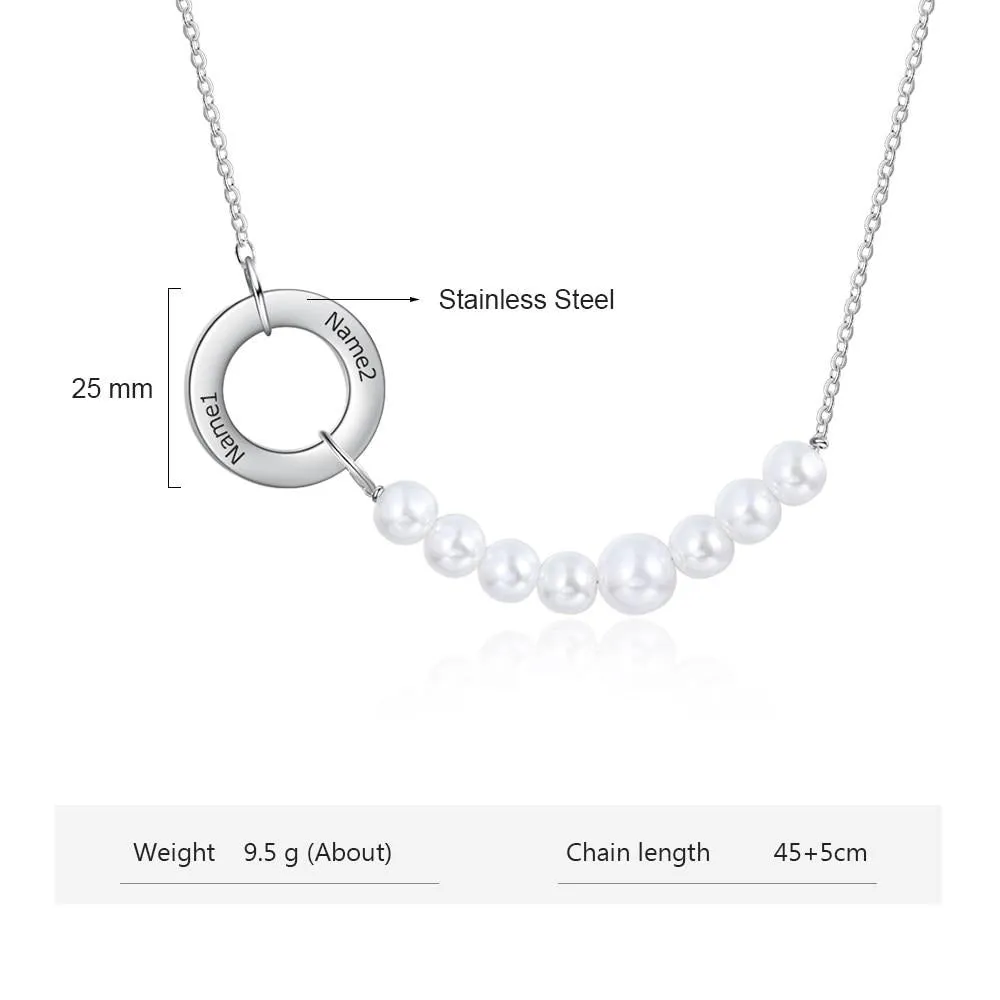 Personalized Name Engraving Simulated Pearl Circle Necklace
