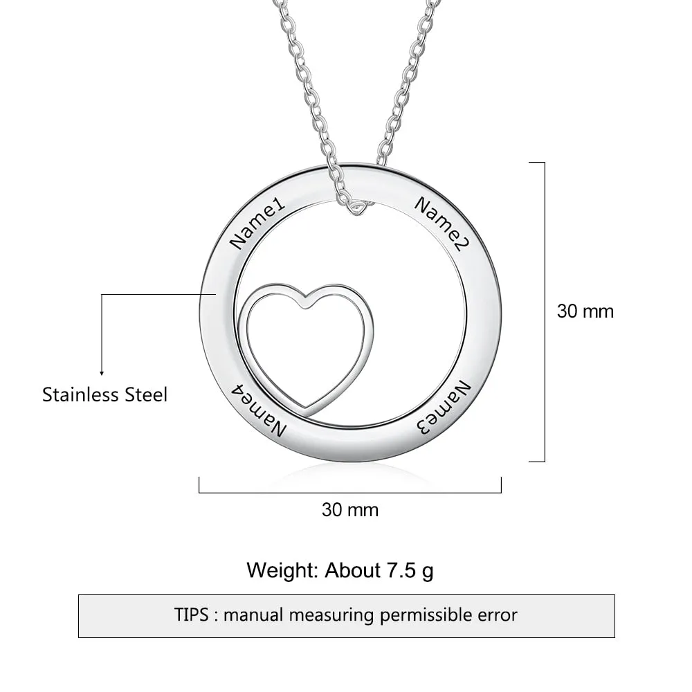 Personalized Round Cordate Necklace With 4 Names