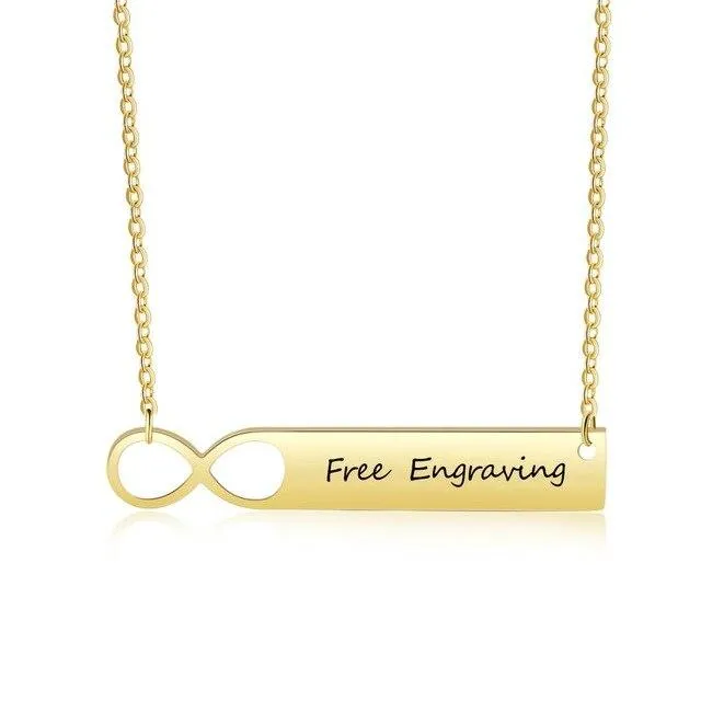 Personalized Stainless Steel Infinity Necklace with Custom Name Bar Pendant, Jewelry Gift for Mom