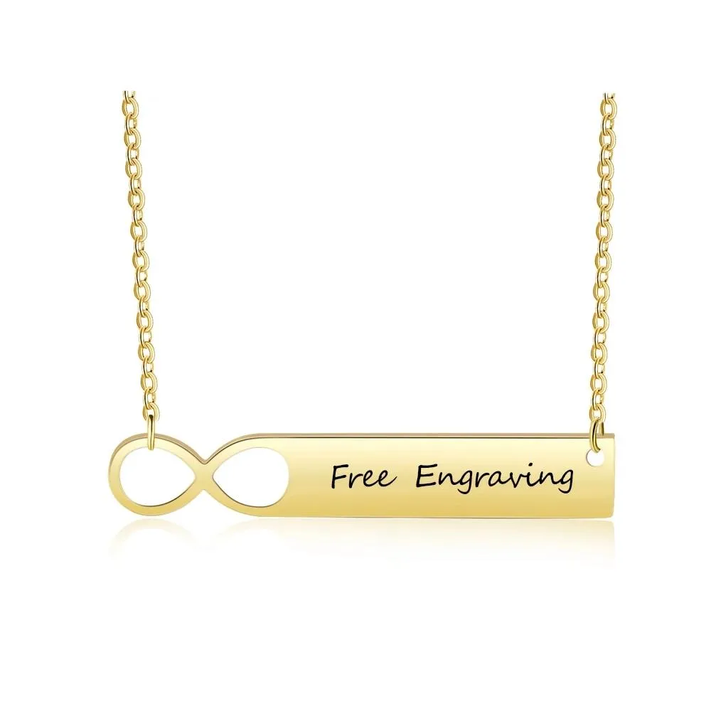 Personalized Stainless Steel Infinity Necklace with Custom Name Bar Pendant, Jewelry Gift for Mom