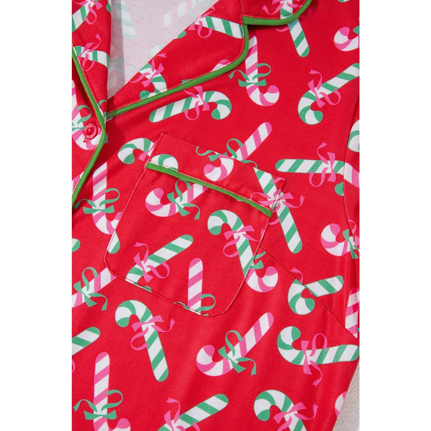 Pink Christmas Candy Cane Print Knotted Pajama Set