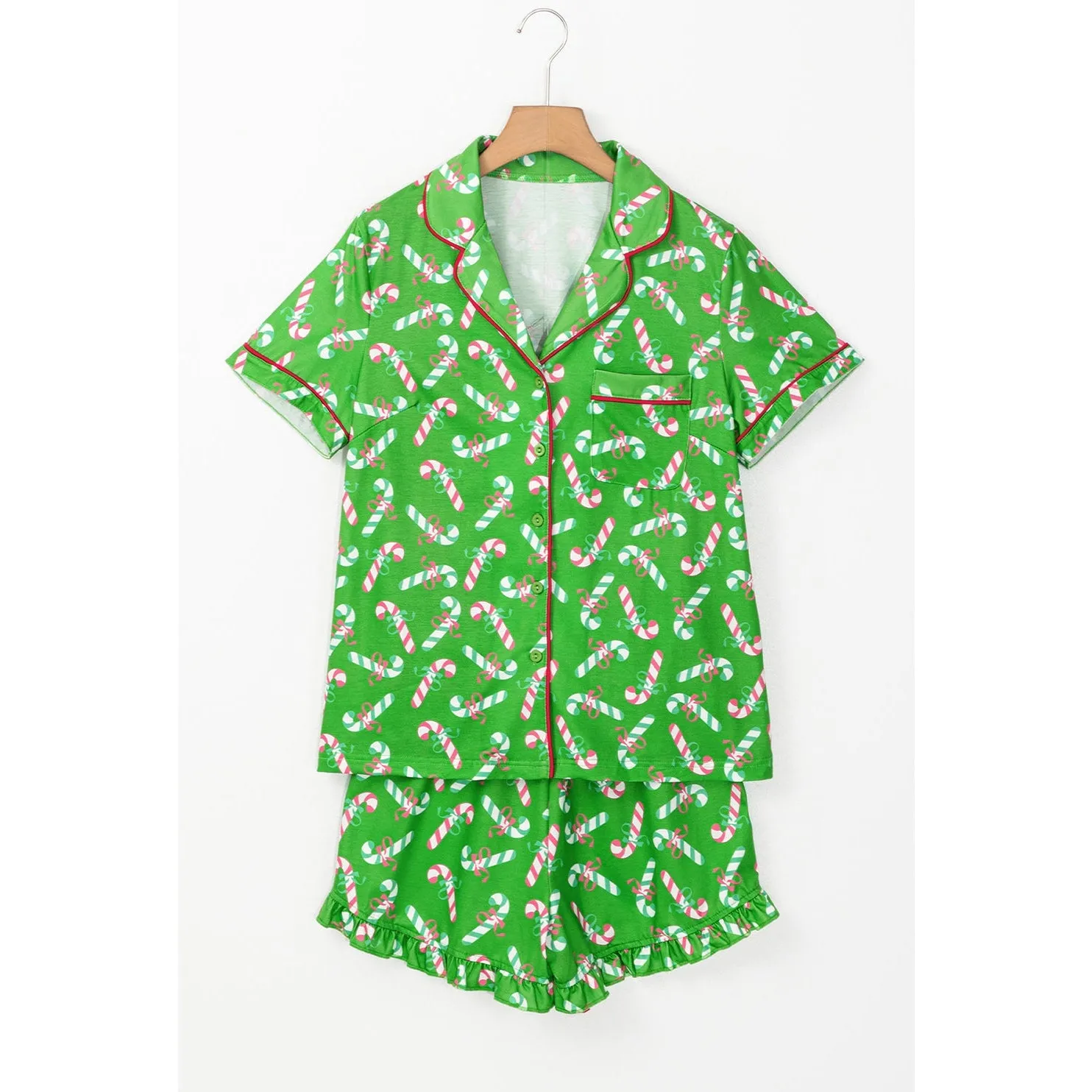 Pink Christmas Candy Cane Print Knotted Pajama Set