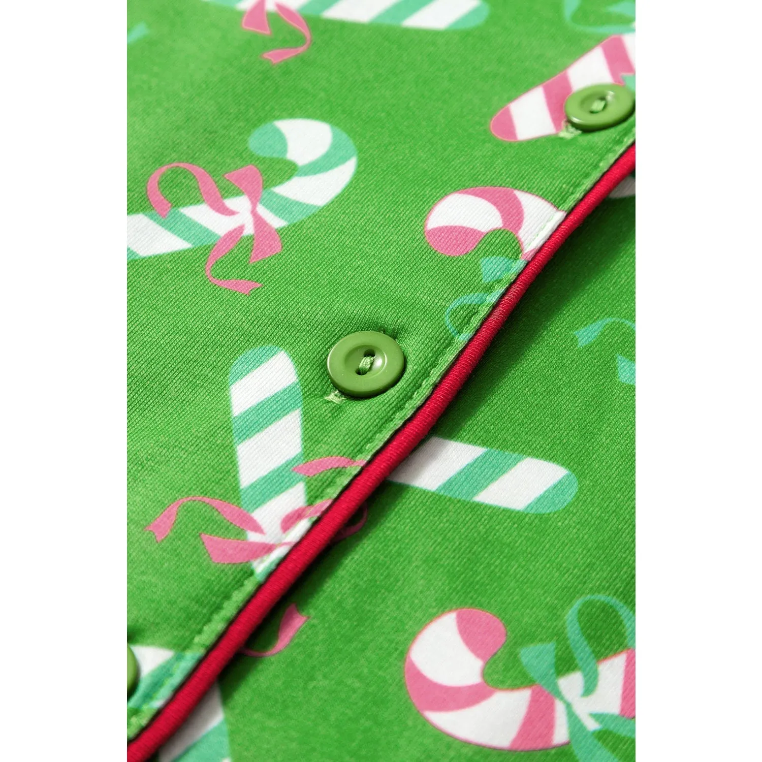 Pink Christmas Candy Cane Print Knotted Pajama Set