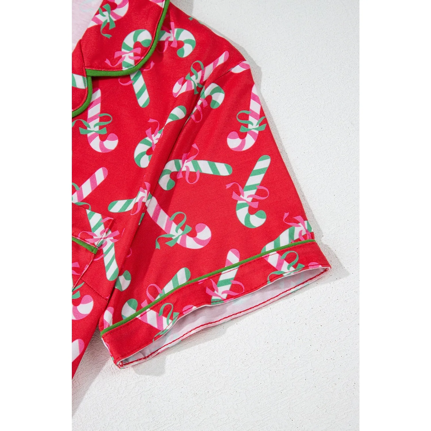 Pink Christmas Candy Cane Print Knotted Pajama Set