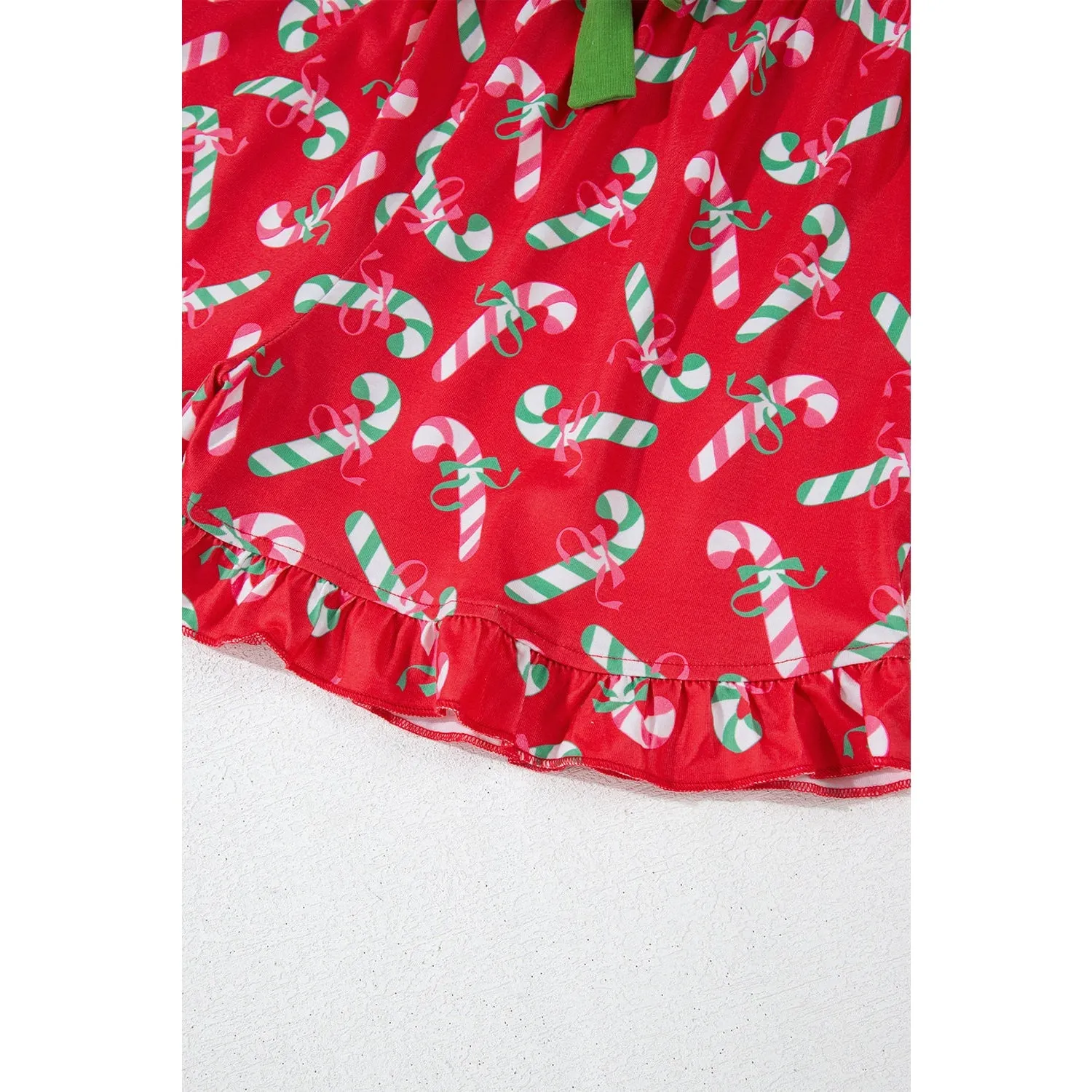 Pink Christmas Candy Cane Print Knotted Pajama Set