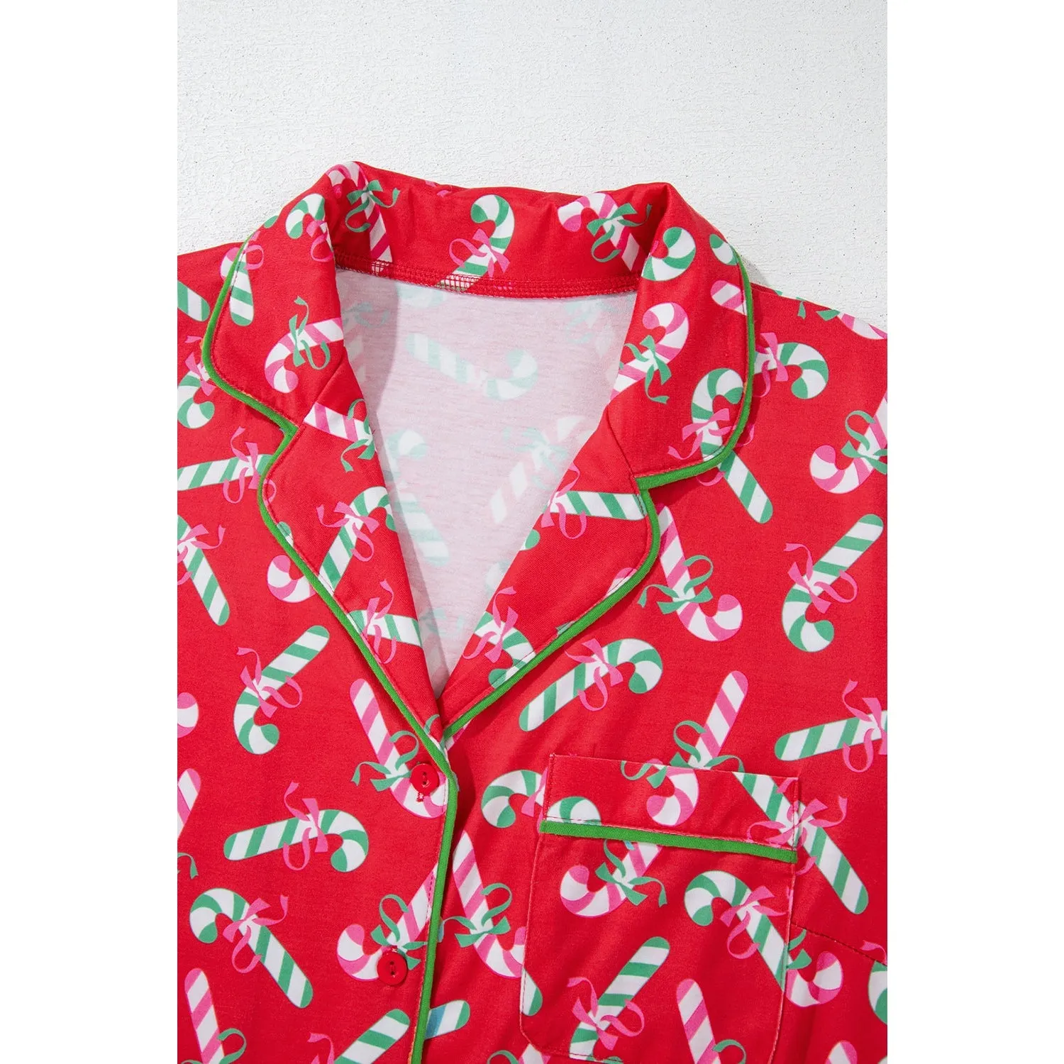 Pink Christmas Candy Cane Print Knotted Pajama Set
