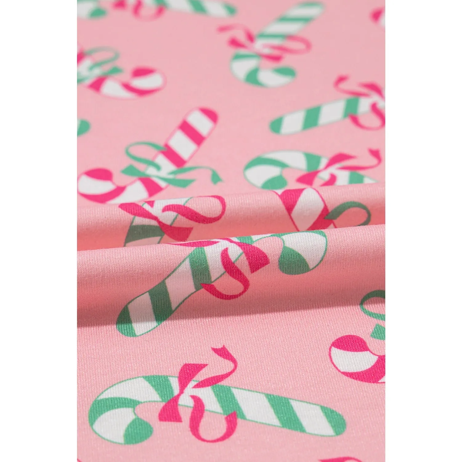 Pink Christmas Candy Cane Print Knotted Pajama Set