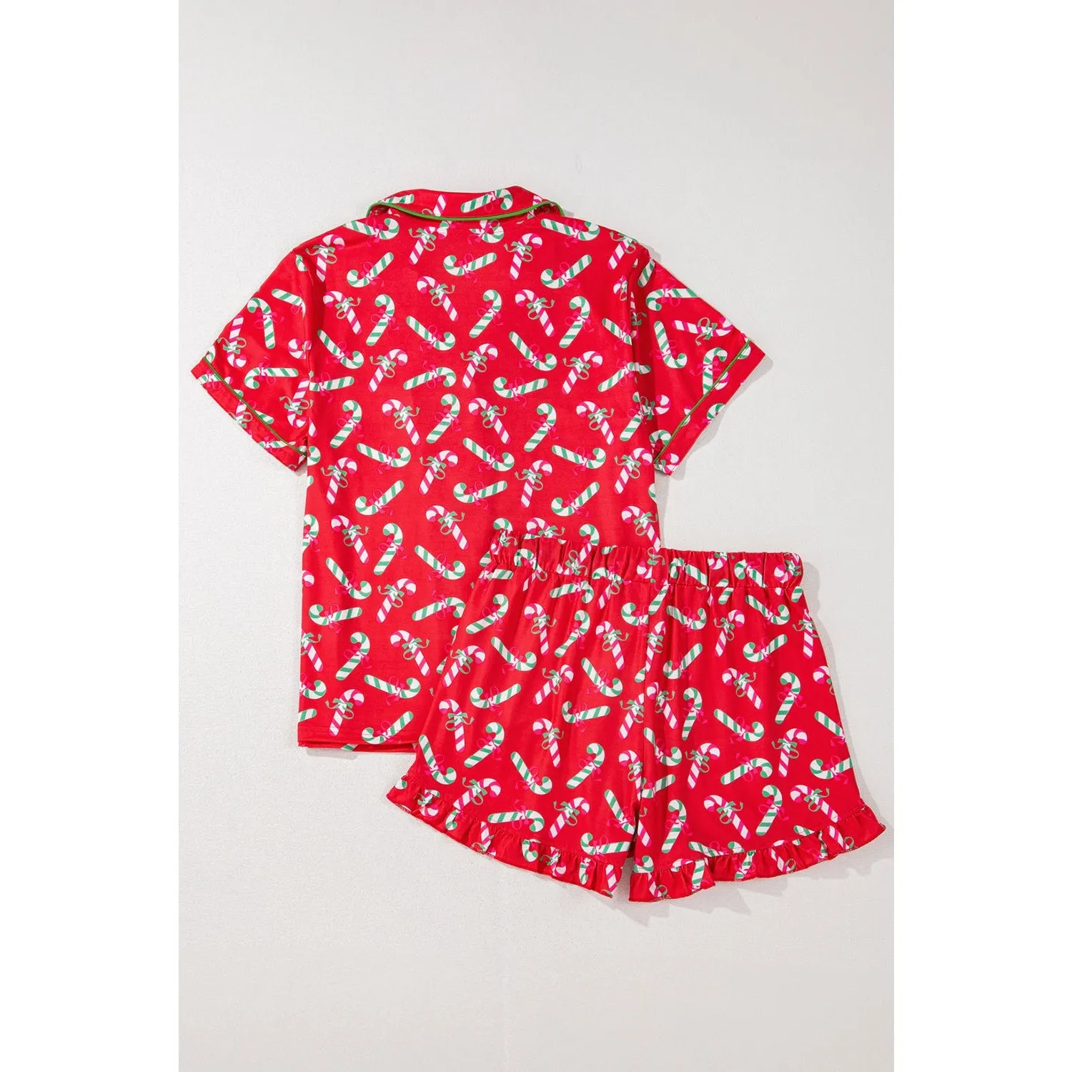 Pink Christmas Candy Cane Print Knotted Pajama Set