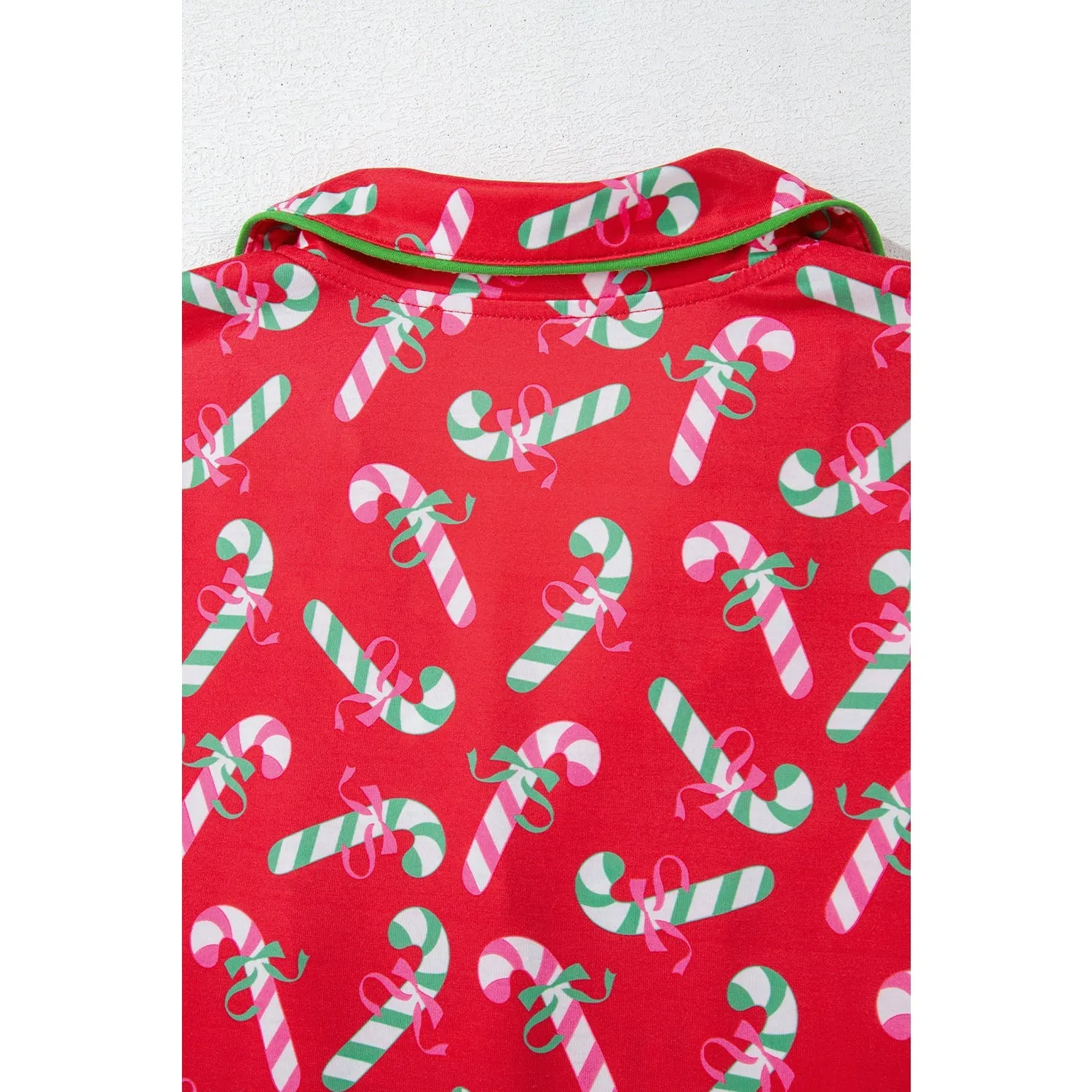 Pink Christmas Candy Cane Print Knotted Pajama Set
