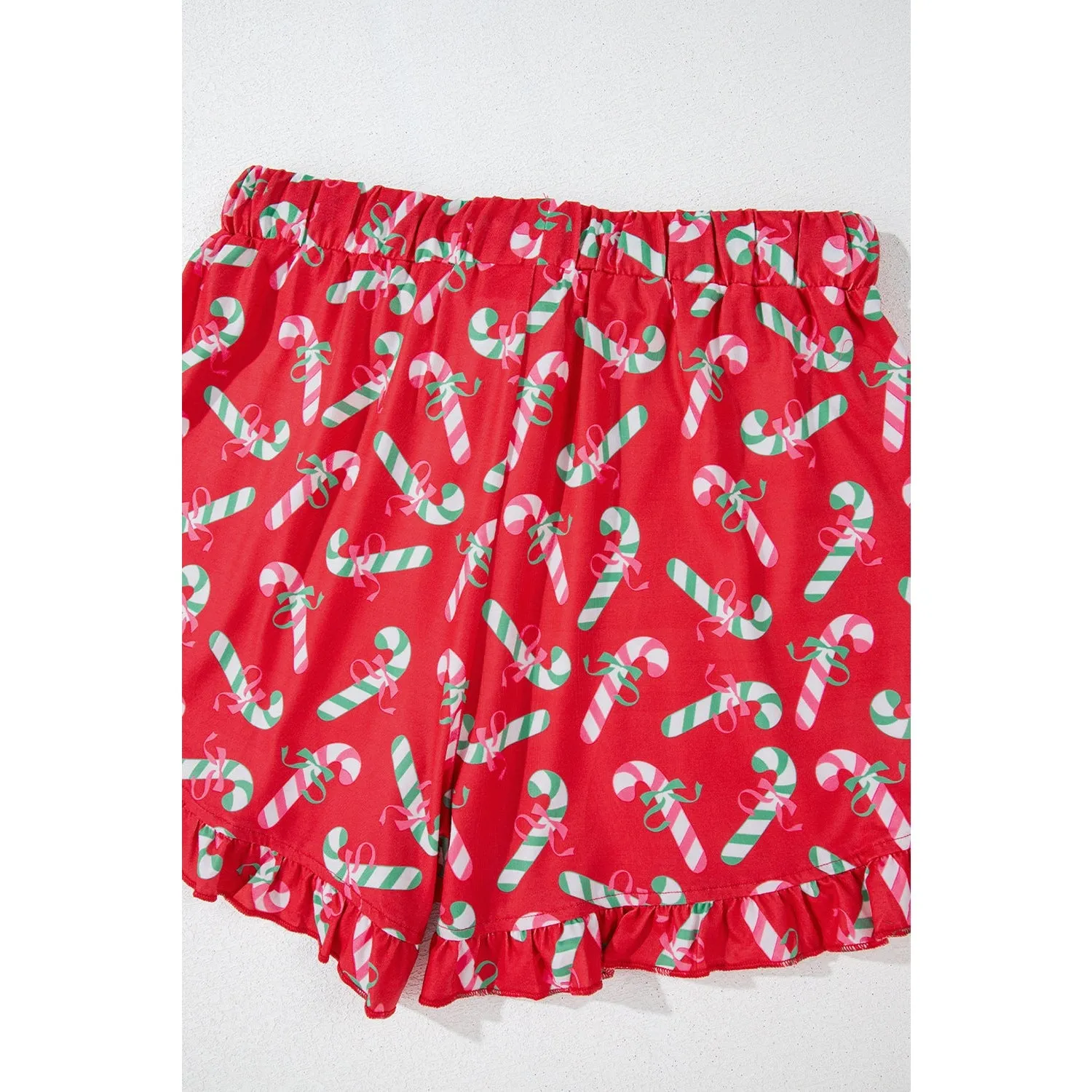 Pink Christmas Candy Cane Print Knotted Pajama Set
