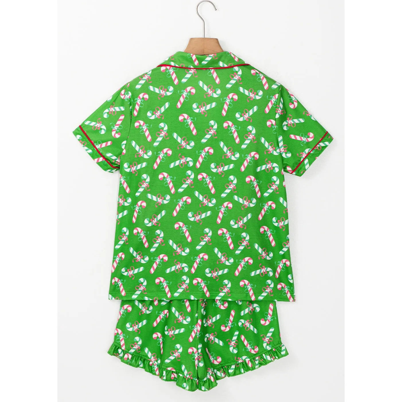 Pink Christmas Candy Cane Print Knotted Pajama Set