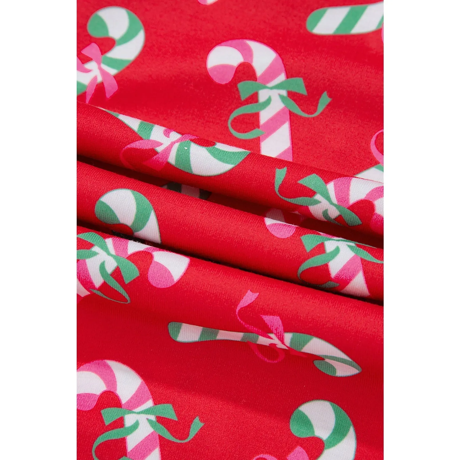 Pink Christmas Candy Cane Print Knotted Pajama Set