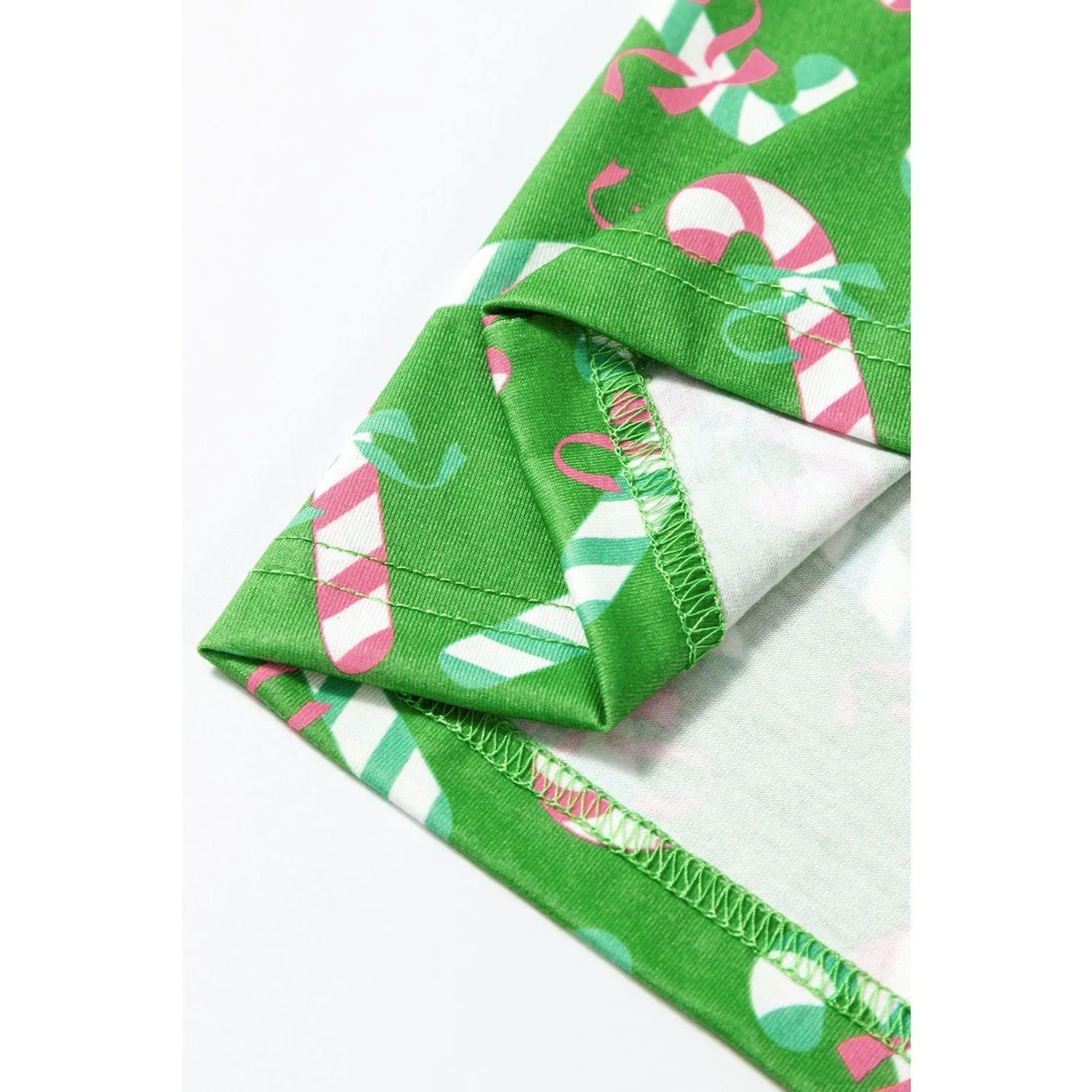 Pink Christmas Candy Cane Print Knotted Pajama Set