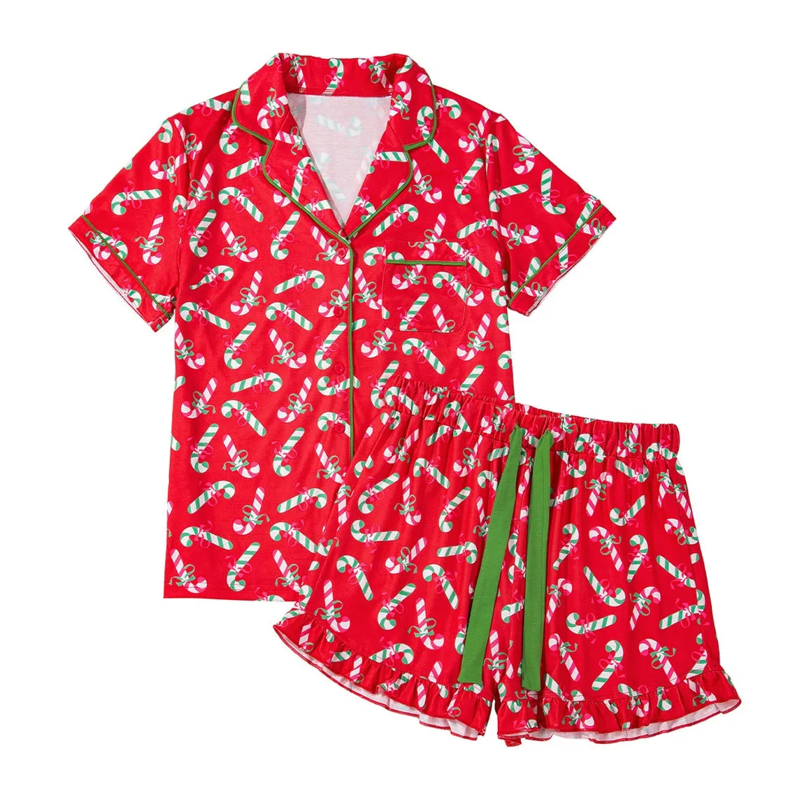 Pink Christmas Candy Cane Print Knotted Pajama Set