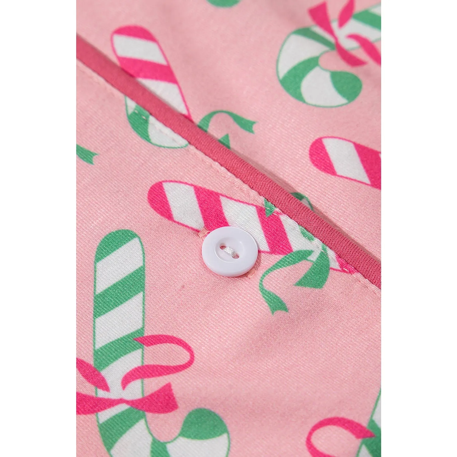 Pink Christmas Candy Cane Print Knotted Pajama Set