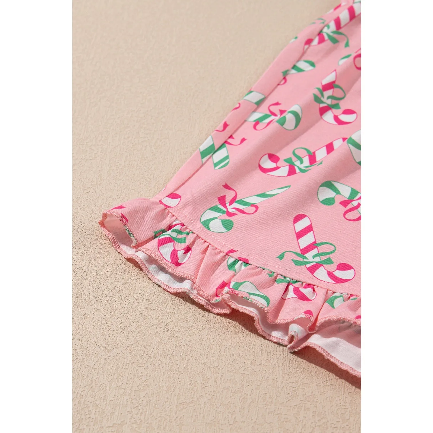 Pink Christmas Candy Cane Print Knotted Pajama Set