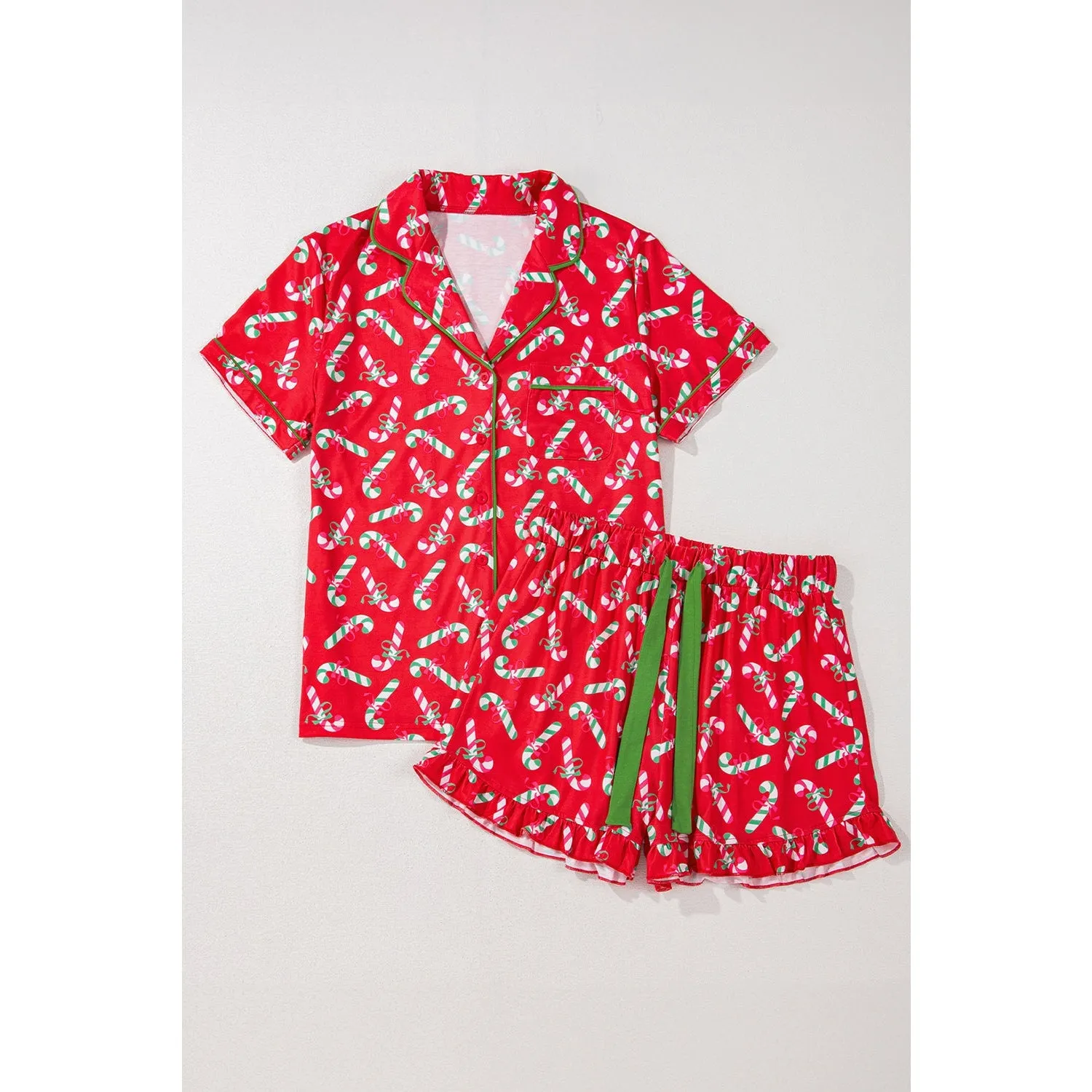 Pink Christmas Candy Cane Print Knotted Pajama Set