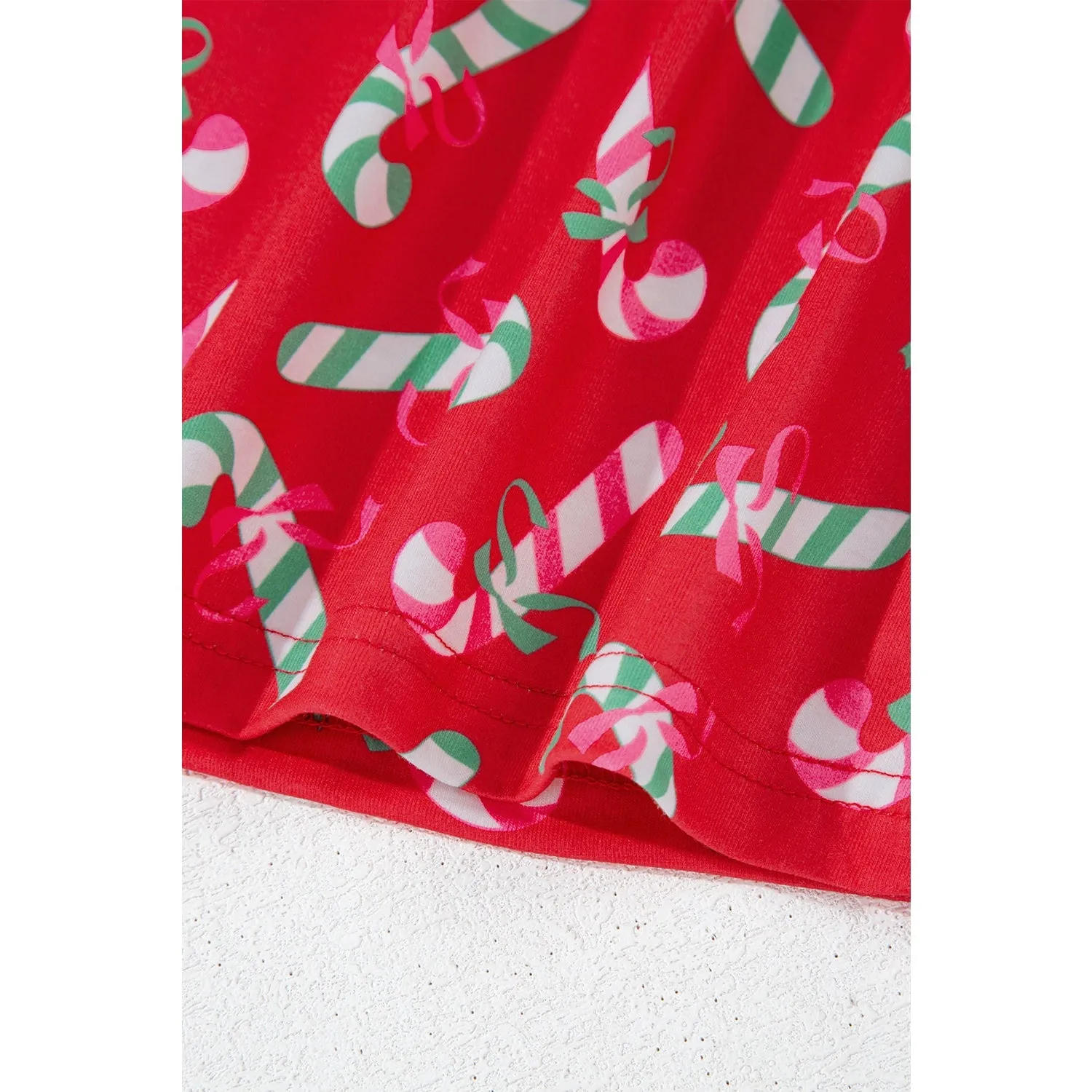 Pink Christmas Candy Cane Print Knotted Pajama Set