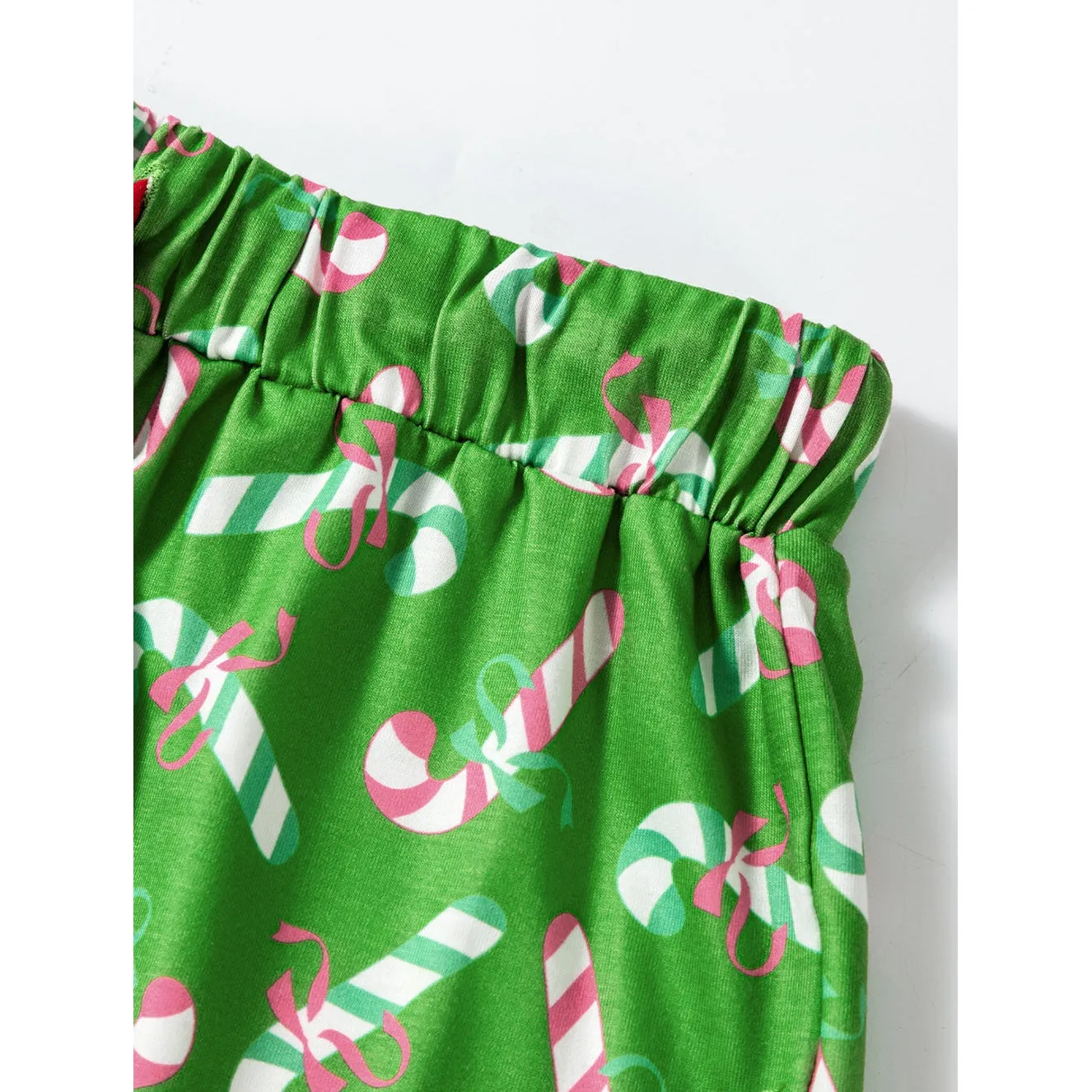 Pink Christmas Candy Cane Print Knotted Pajama Set