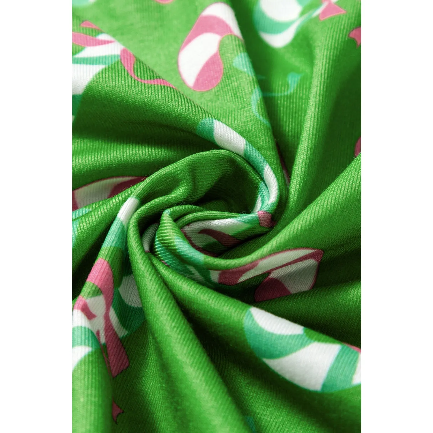 Pink Christmas Candy Cane Print Knotted Pajama Set